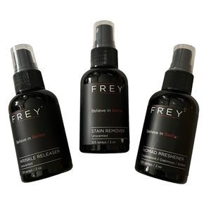 FREY 3 Piece Laundry Travel Set (Stain Remover/Wrinkle Release/Nomad Freshener)
